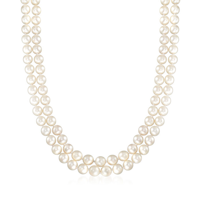 C. 1970 Vintage 6.5-7mm Cultured Pearl Double-Strand Necklace with .25 ct. t.w. Diamonds in 14kt White Gold