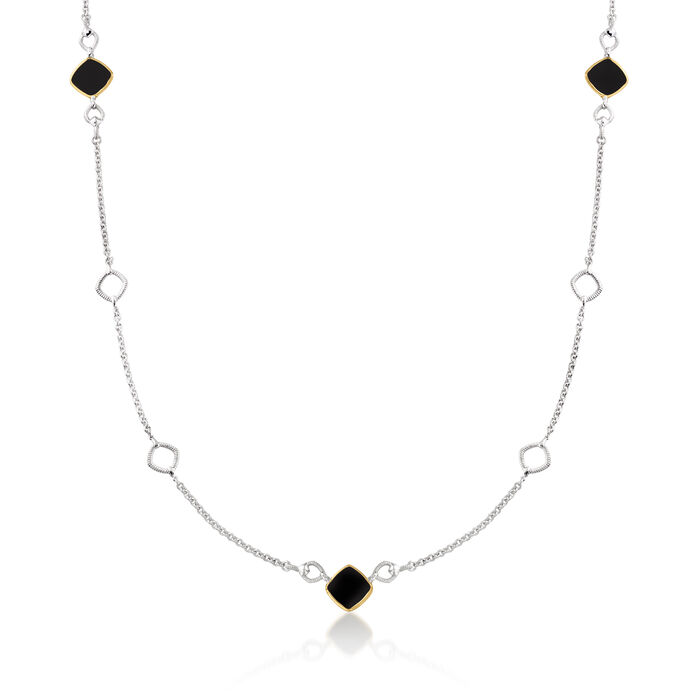 Judith Ripka &quot;Eternity&quot; Black Onyx Station Necklace in Sterling Silver with 18kt Yellow Gold