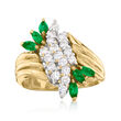 C. 1980 Vintage .60 ct. t.w. Diamond and .35 ct. t.w. Emerald Ring in 14kt Yellow Gold