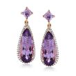 11.40 ct. t.w. Amethyst and .46 ct. t.w. Diamond Drop Earrings in 14kt Yellow Gold