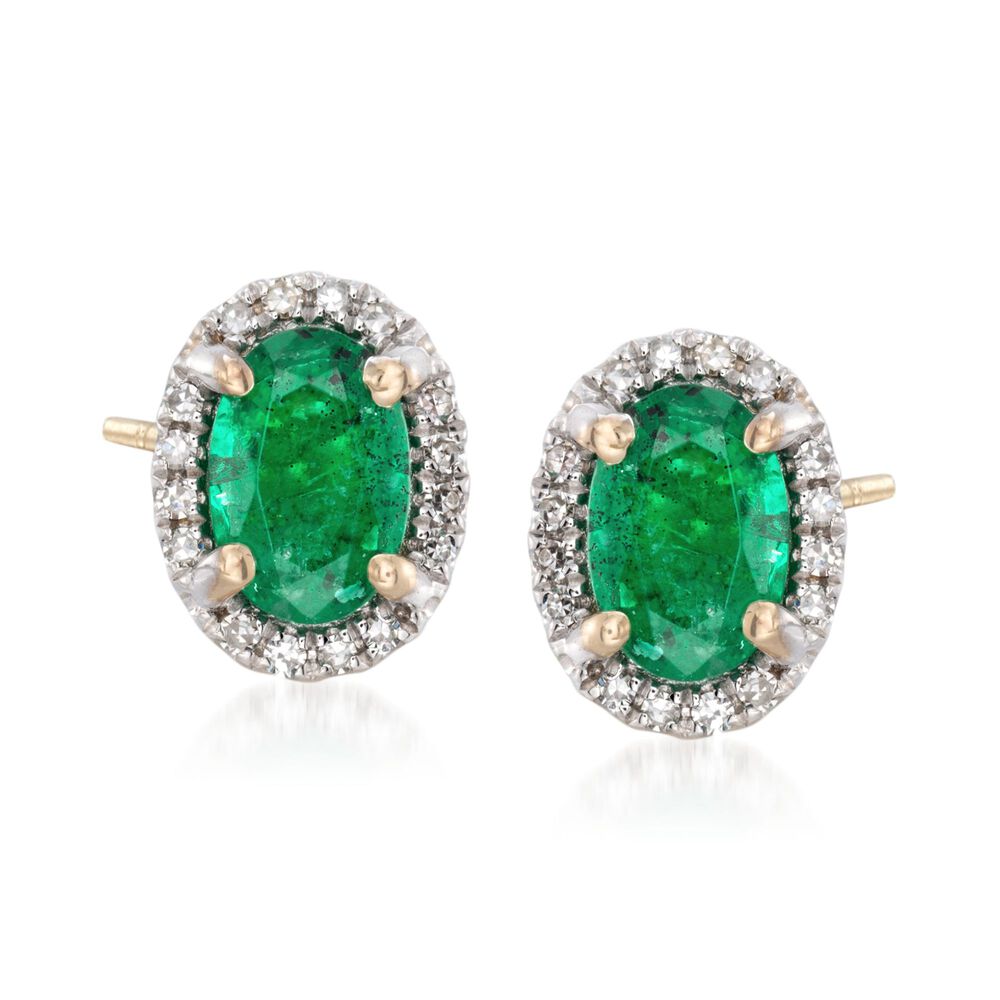 .80 ct. t.w. Emerald Stud Earrings with Diamond Accents in 14kt Yellow ...