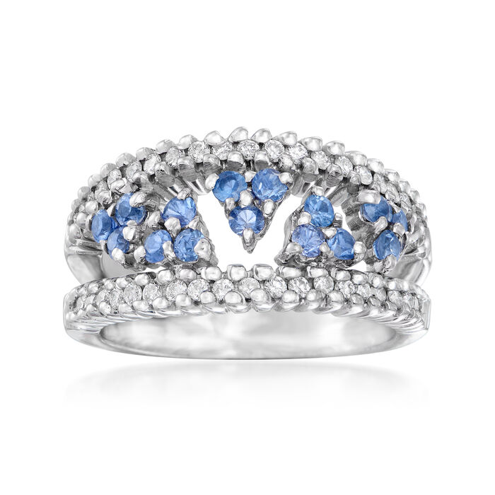 C. 1990 Vintage .75 ct. t.w. Sapphire and .55 ct. t.w. Diamond Cluster Ring in 18kt White Gold