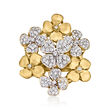 C. 1970 Vintage 1.05 ct. t.w. Diamond Flowers Ring in 18kt Yellow Gold