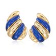 C. 1960 Vintage Blue Enamel Spiral Drop Clip-On Earrings in 18kt Yellow Gold
