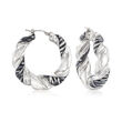 Italian Zebra-Print Enamel Twisted Hoop Earrings in Sterling Silver