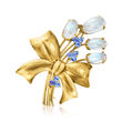 C. 1940 Vintage 11.50 ct. t.w. Moonstone and 1.10 ct. t.w. Sapphire Flower Bouquet Pin in 14kt Yellow Gold