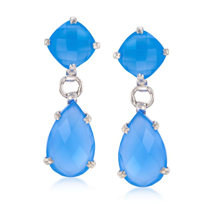 Blue Chalcedony Double Drop Earrings in Sterling Silver
