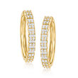 2.00 ct. t.w. Round and Baguette Diamond Hoop Earrings in 18kt Gold Over Sterling