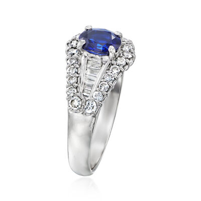 C. 1990 Vintage 1.03 Carat Sapphire Ring with .70 ct. t.w. Diamonds in Platinum
