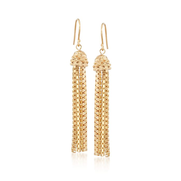 14kt Yellow Gold Over Sterling Silver Box Chain Tassel Earrings