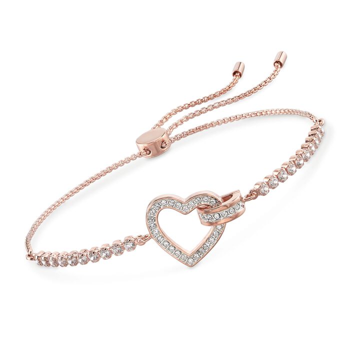 Swarovski Crystal &quot;Lovely&quot; Open-Space Heart Bolo Bracelet in Gold Plate