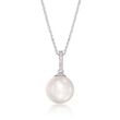 10mm Pearl Pendant Necklace with Diamonds in 14kt White Gold