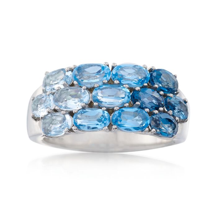 2.60 ct. t.w. Tonal Blue Topaz Three-Row Ring in Sterling Silver