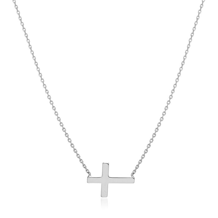 14kt White Gold East-West Mini Cross Necklace