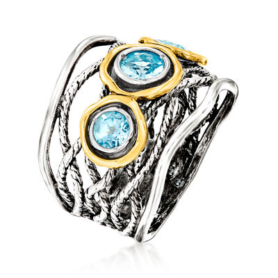3.50 ct. t.w. Swiss Blue Topaz Open-Space Ring in Sterling Silver and 14kt Yellow Gold