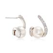 7.5-8mm Cultured Pearl and .35 ct. t.w. CZ Earrings in Sterling Silver