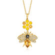 2.84 ct. t.w. Multi-Gemstone Bumblebee  Pendant Necklace with Yellow Enamel in 18kt Gold Over Sterling