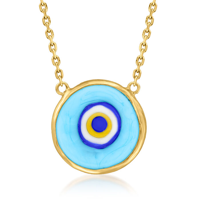 Multicolored Glass Evil Eye Necklace in 18kt Gold Over Sterling