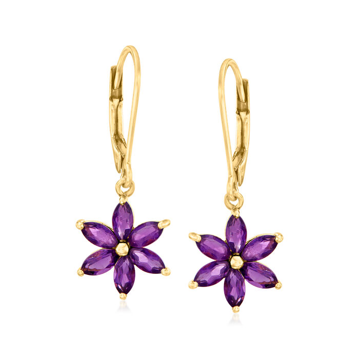 1.60 ct. t.w. Amethyst Flower Drop Earrings in 18kt Gold Over Sterling