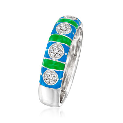 .10 ct. t.w. Diamond Ring with Blue and Green Enamel in Sterling Silver
