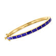 Blue Enamel Striped Bangle Bracelet in 18kt Gold Over Sterling