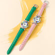 Italian Woman's Floral Multicolored Murano Glass 26mm Watch with Green Leather