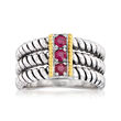 .30 ct. t.w. Ruby Three-Stone Ring in Sterling Silver with 14kt Yellow Gold