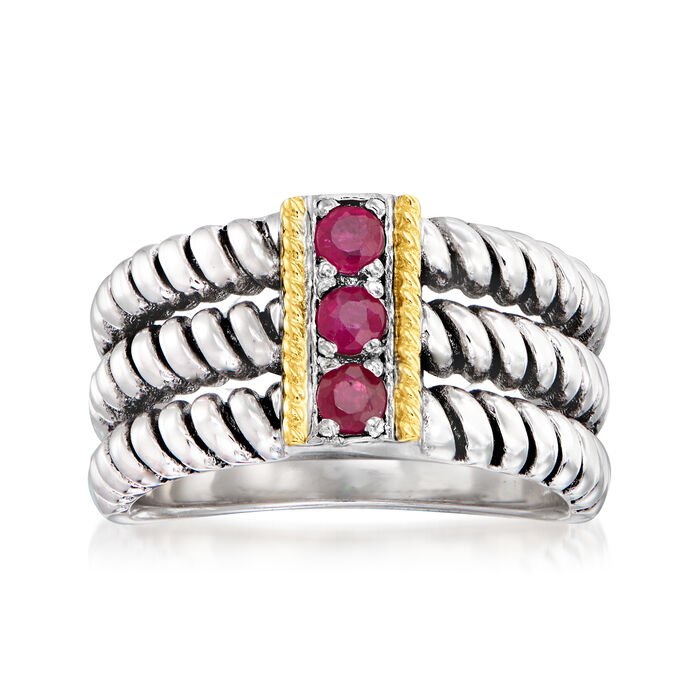 .30 ct. t.w. Ruby Three-Stone Ring in Sterling Silver with 14kt Yellow Gold