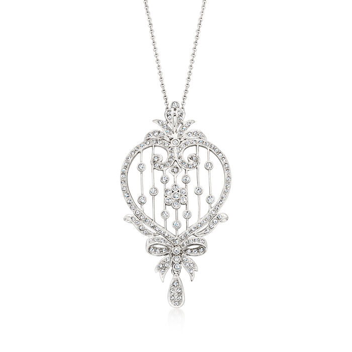 C. 1990 Vintage 1.50 ct. t.w. Diamond Openwork Heart Pendant Necklace in 14kt and 18kt White Gold