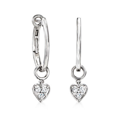 Sterling Silver Hoop Earrings with Removable .15 ct. t.w. Diamond Heart Drops
