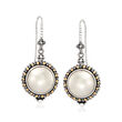 12mm Cultured Mabe Pearl Drop Bali-Style Earrings in Sterling Silver and 18kt Yellow Gold