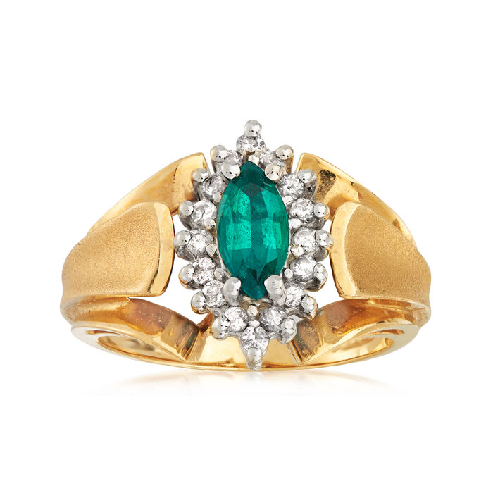 C. 1980 Vintage .35 Carat Synthetic Emerald and .25 ct. t.w. Diamond Ring in 14kt Yellow Gold