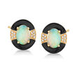 Opal and Black Onyx Earrings with Diamond Accents in 14kt Yellow Gold