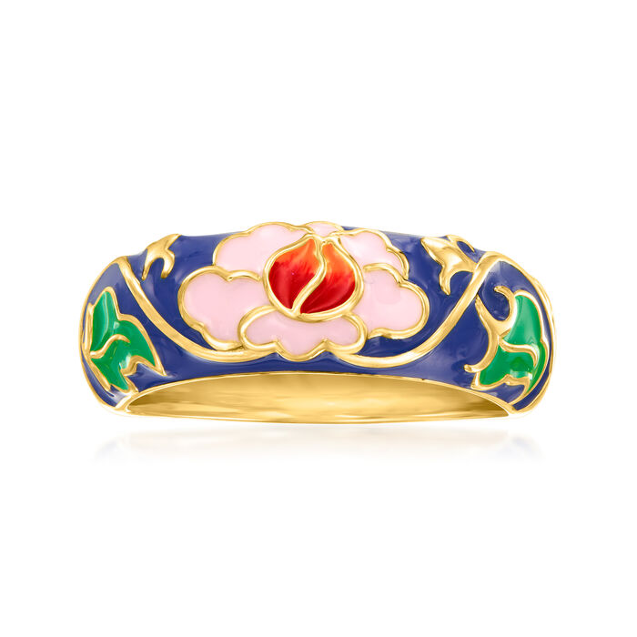 Multicolored Enamel Flower Ring in 18kt Gold Over Sterling