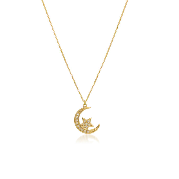 .16 ct. t.w. Diamond Moon and Star Pendant Necklace in 14kt Yellow Gold