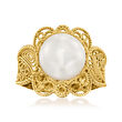 9-9.5mm Cultured Pearl Filigree Ring in 18kt Gold Over Sterling