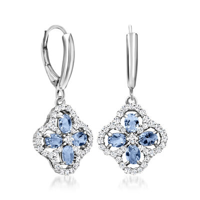 2.00 ct. t.w. Sky Blue Topaz and .60 ct. t.w. White Topaz Clover Drop Earrings in Sterling Silver