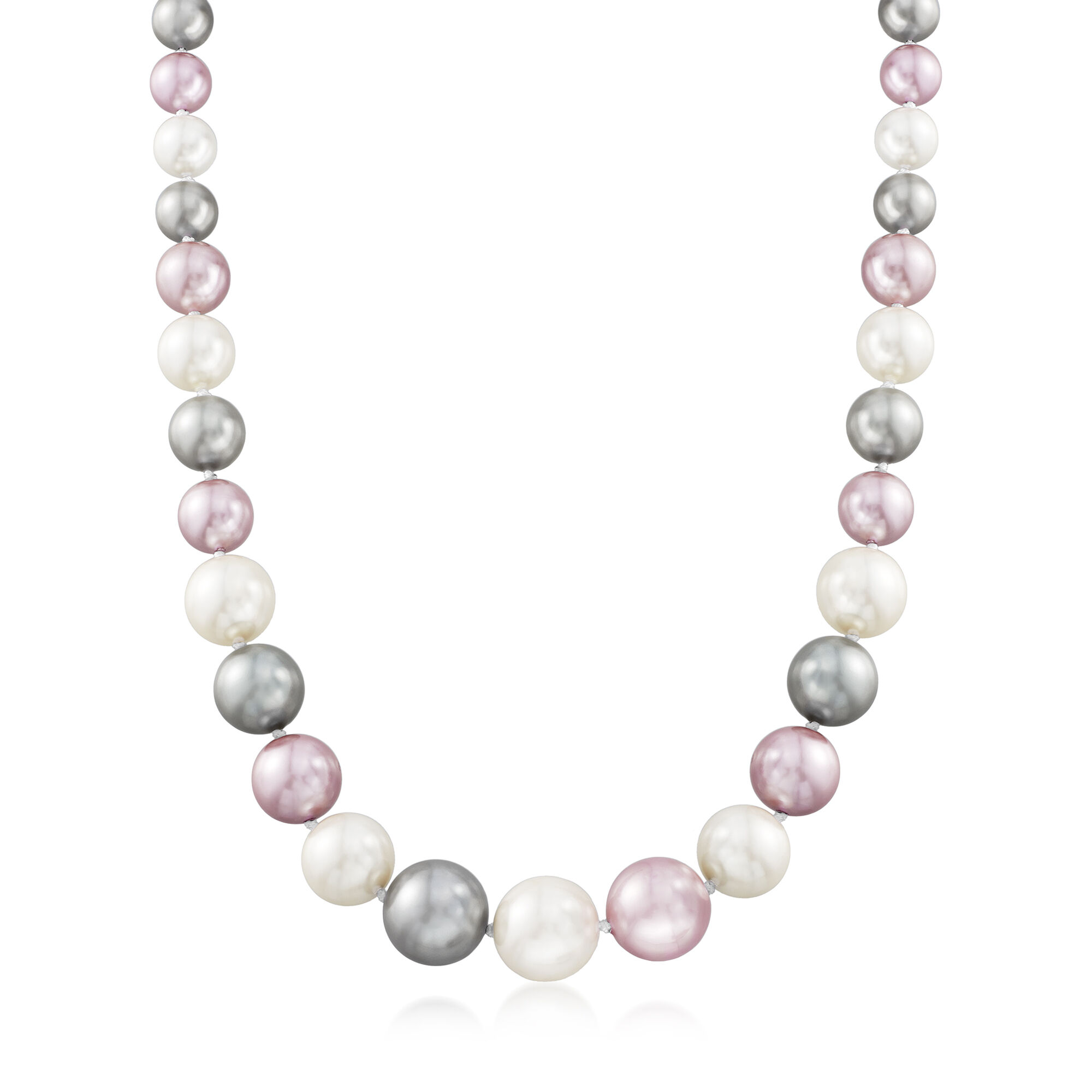 8-16mm Tri-Colored Shell Pearl Necklace with Sterling Silver 
