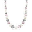 8-16mm Tri-Colored Shell Pearl Necklace with Sterling Silver Magnetic Clasp