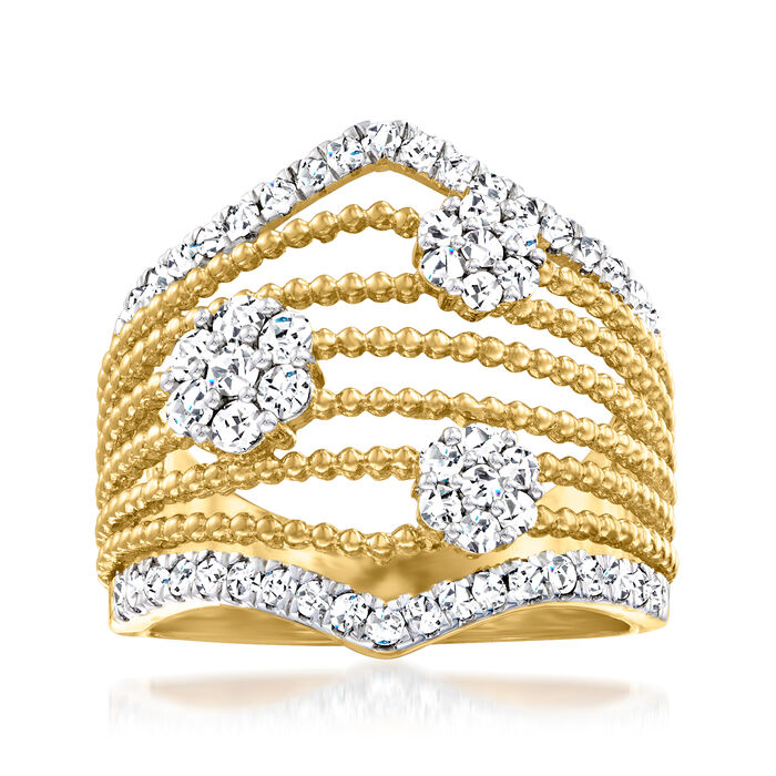1.00 ct. t.w. Diamond Multi-Row Cluster Ring in 18kt Gold Over Sterling