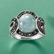 3.80 Carat Cabochon Aquamarine and Black Spinel Ring in Sterling Silver