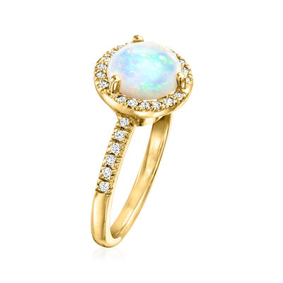 Opal and .18 ct. t.w. Diamond Ring in 14kt Yellow Gold