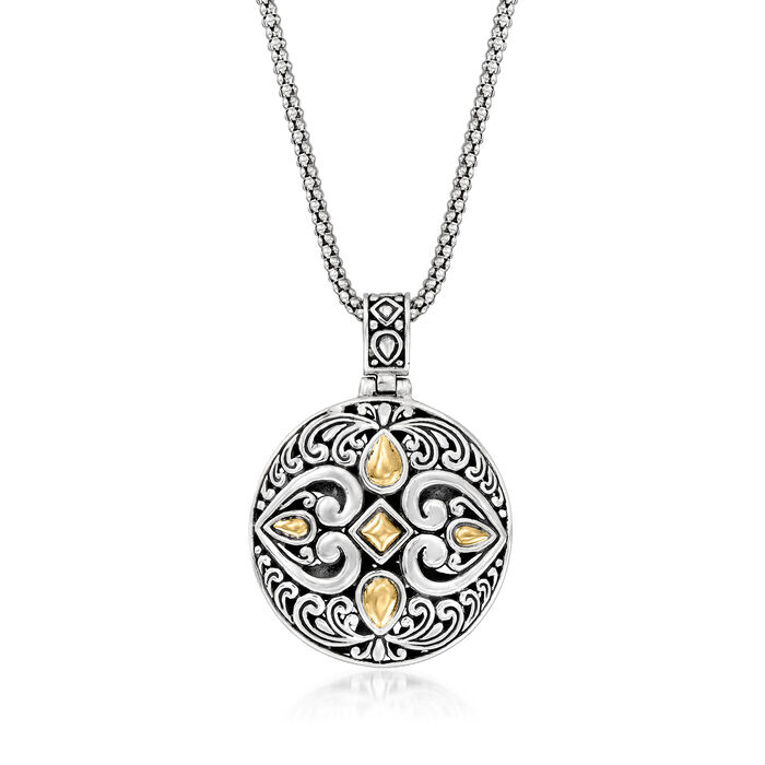 Sterling Silver and 18kt Yellow Gold Bali-Style Pendant Necklace 