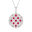 1.00 ct. t.w. Ruby and .44 ct. t.w. Diamond Milgrain Pendant Necklace in 14kt White Gold