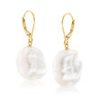 13-14mm Cultured Baroque Pearl Drop Earrings in 14kt Yellow Gold