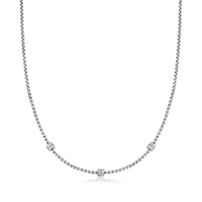 ALOR .40 ct. t.w. Diamond Barrel Station Necklace in Stainless Steel with 14kt White Gold