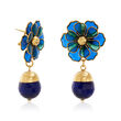 Italian Cathedral Enamel Flower and 14mm Glass Bead Drop Earrings in 18kt Gold Over Sterling