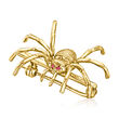 C. 1990 Vintage 18kt Yellow Gold Spider Pin with Ruby Accents
