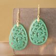 Carved Jade Floral Drop Earrings with 14kt Yellow Gold