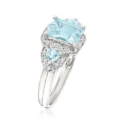 1.70 ct. t.w. Aquamarine and .12 ct. t.w. Diamond Ring in 14kt White Gold